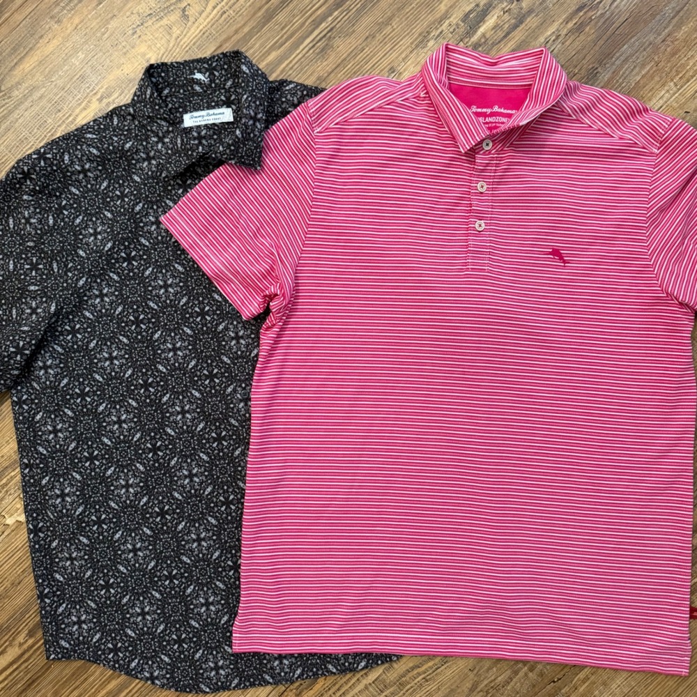2 Tommy Bahama Island Zone Shirts Mens Large Polo Button Up Performance GOLF
